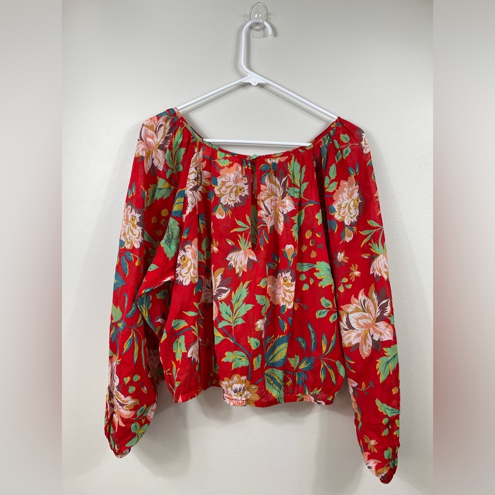 Maeve Lake House Blouse Floral Red Summer Cotton Size XS - Picture 9 of 13